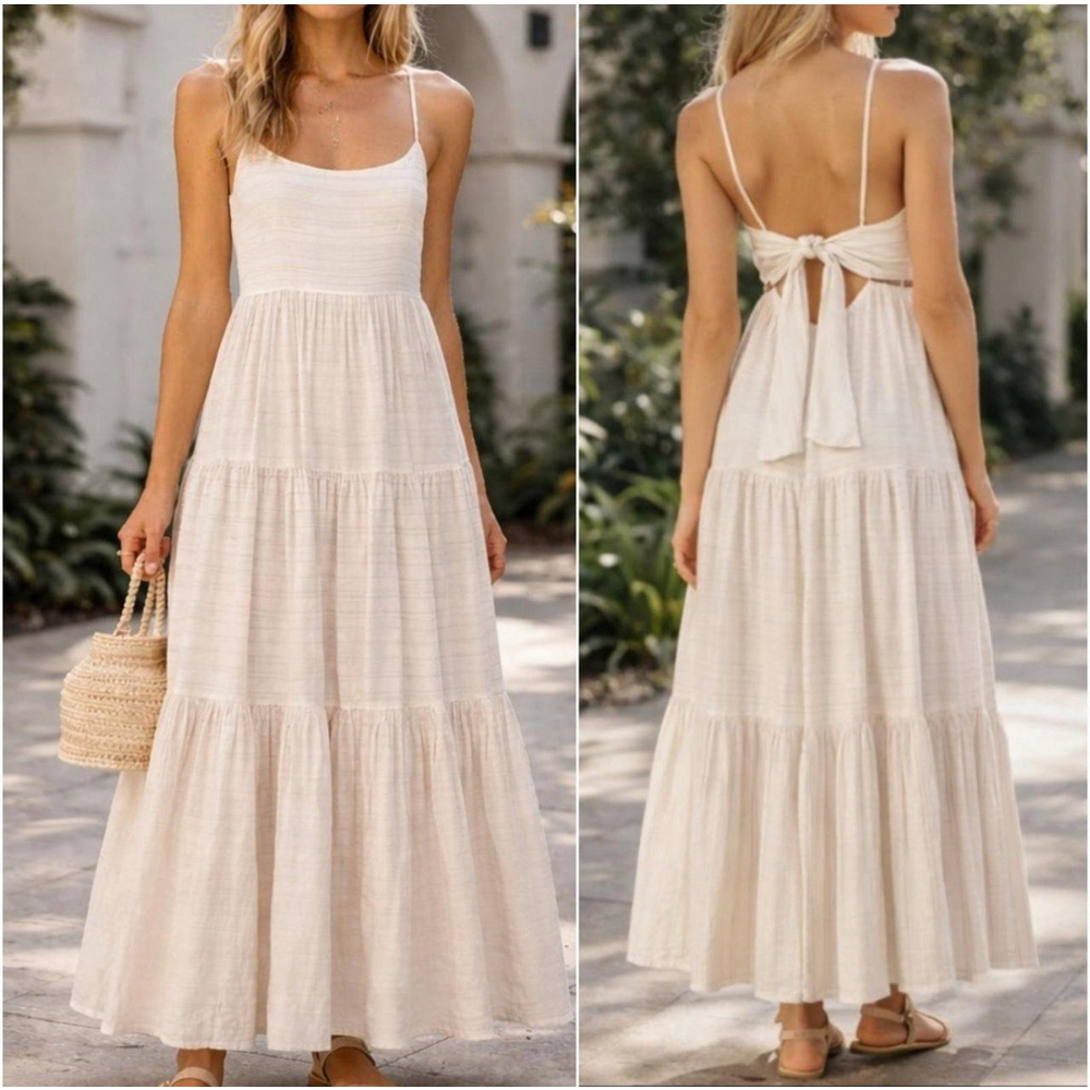 l*space Cream Tiered Maxi Dress with Bow Back